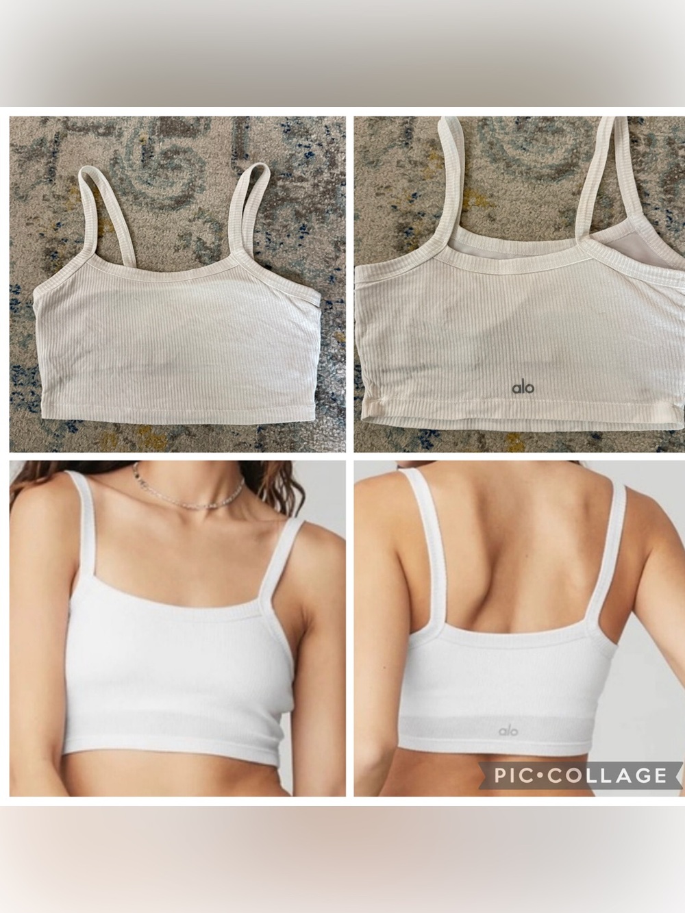 ALO RIBBED CROP WHISPER BRA TANK White Size Medium